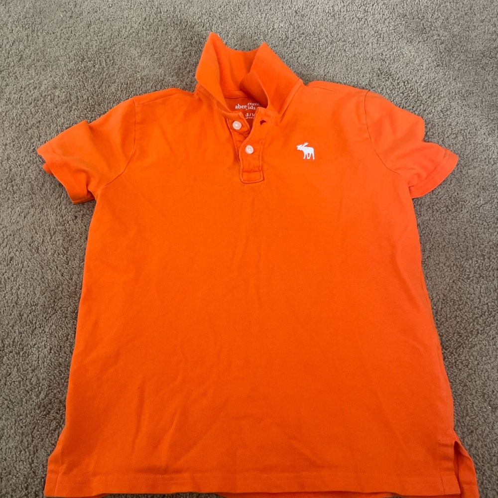 abercrombie kids Orange Polo with White Moose Embroidery